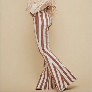 Saints and Hearts Rust White Stripe Flare Bell Leg Distressed Hem Jeans pants M